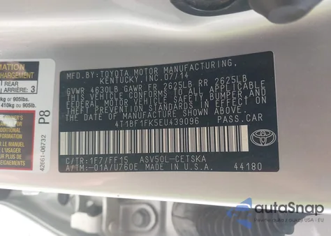 2014 Toyota Camry Se Sport из США, поврежденный, VIN 4T1BF1FK5EU439096